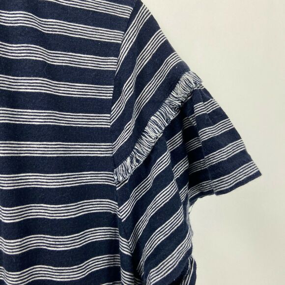2/$30 LOFT Large Womens Blue Striped Frayed Sleeve Tee - Picture 4 of 9